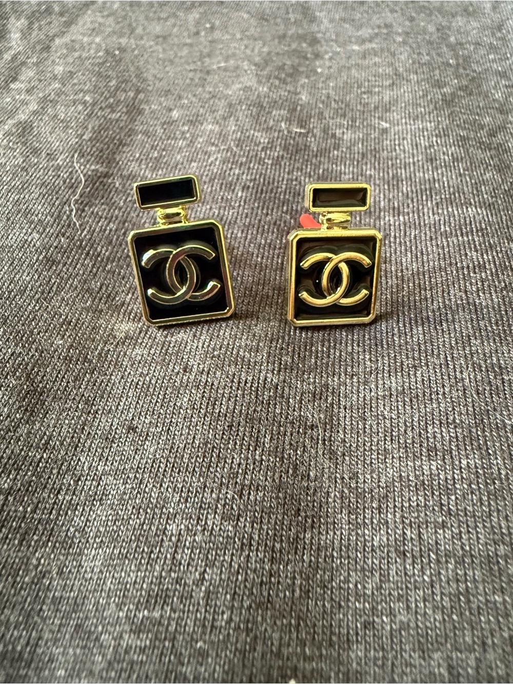 Black and Gold Logo Square Stud Earrings